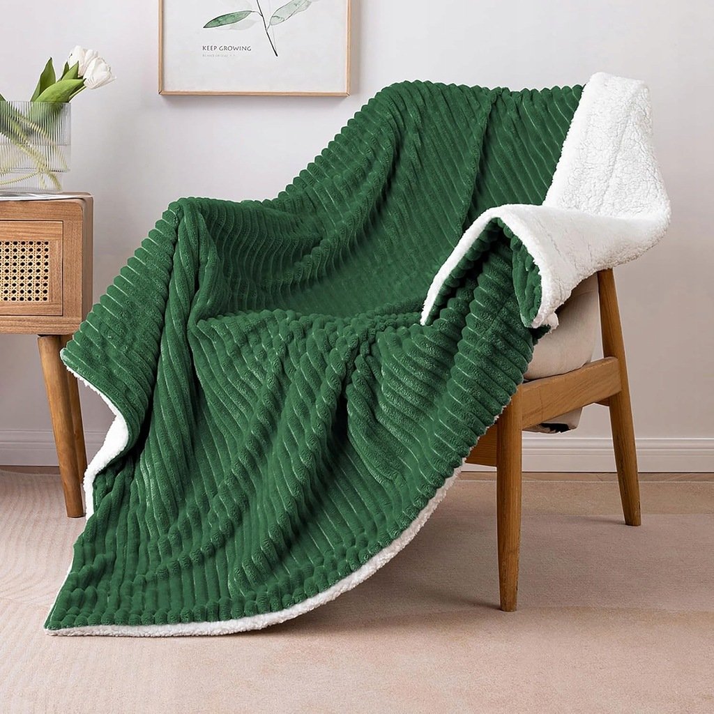 MIULEE Koc Termiczny z flaneli i wełny jagnięcej polarowy 125x150cm Zielony