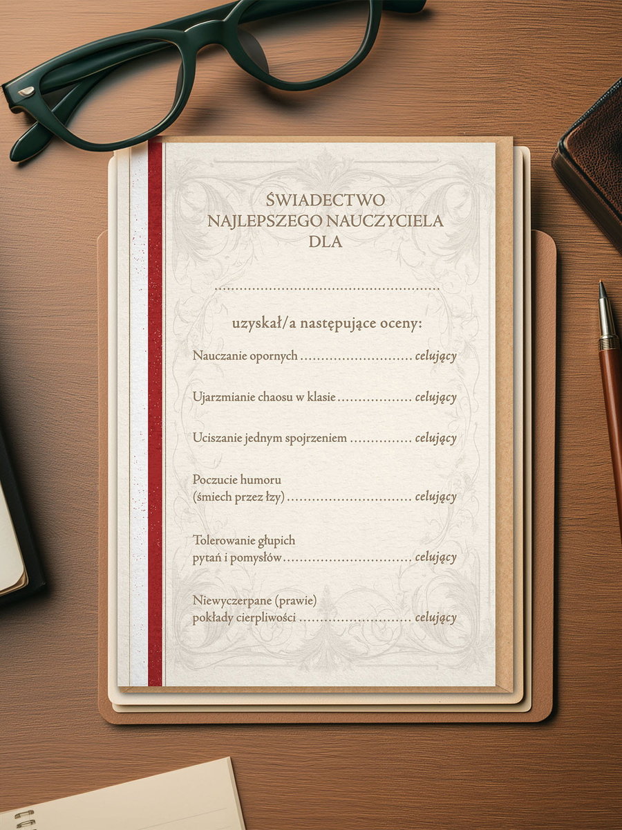 ŚWIADECTWO NAJLEPSZEGO NAUCZYCIELA / kartka dla nauczyciela