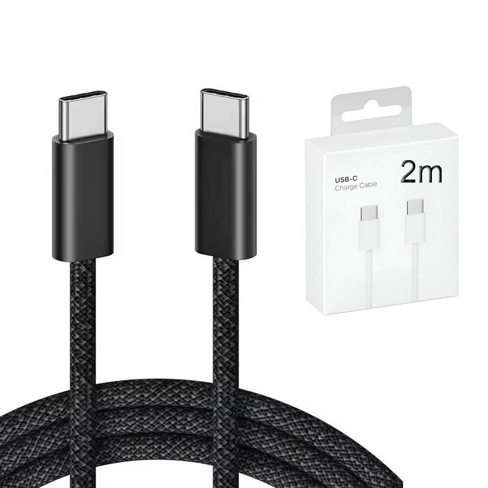 Kabel przewód USB-C do USB-C Type-C do szybkiego ładowania PD 60W nylonowy oplot do Apple iPad mini/Air/Pro iPhone 15/16/Pro/Plus/Max 200cm 2m (Box)..