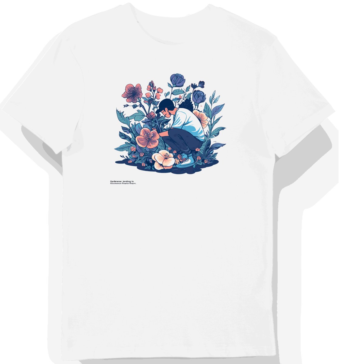 Koszulka męska biała z nadrukiem ogrodnika i kwiatów L