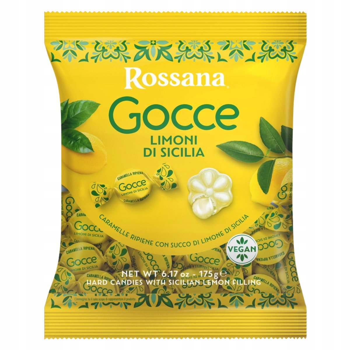 ROSSANA GOCCE Cukierki o Smaku Sycilisjkiej Limonki Słodka Przekąska 175g