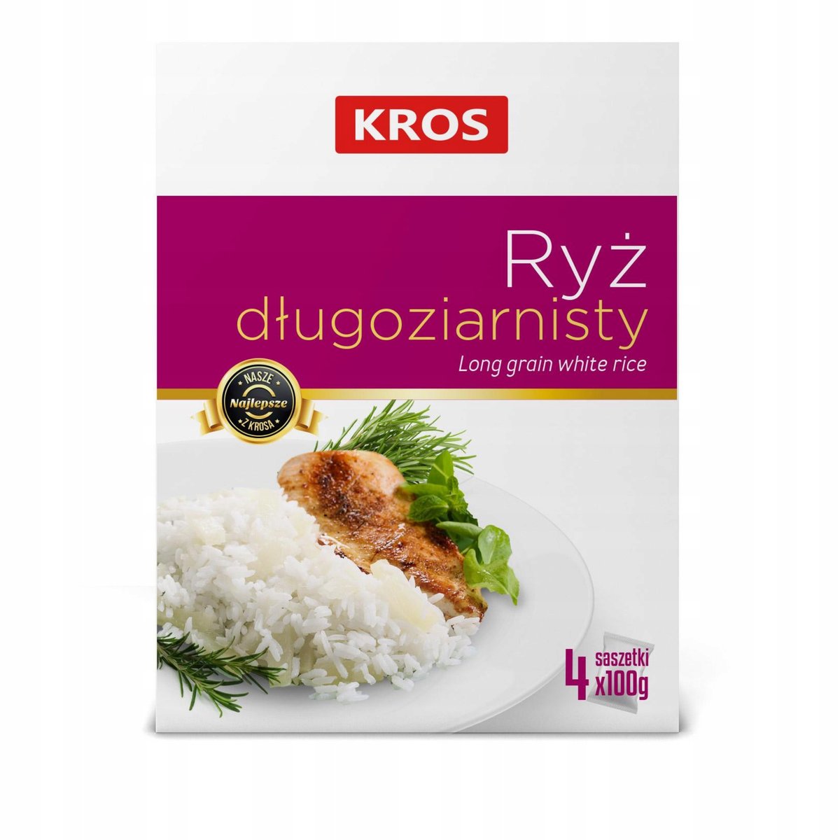 KROS Ryż Biały Długoziarnisty 4x100G NATURALNY WYSOKA JAKOŚĆ ŹRÓDŁO ENERGII