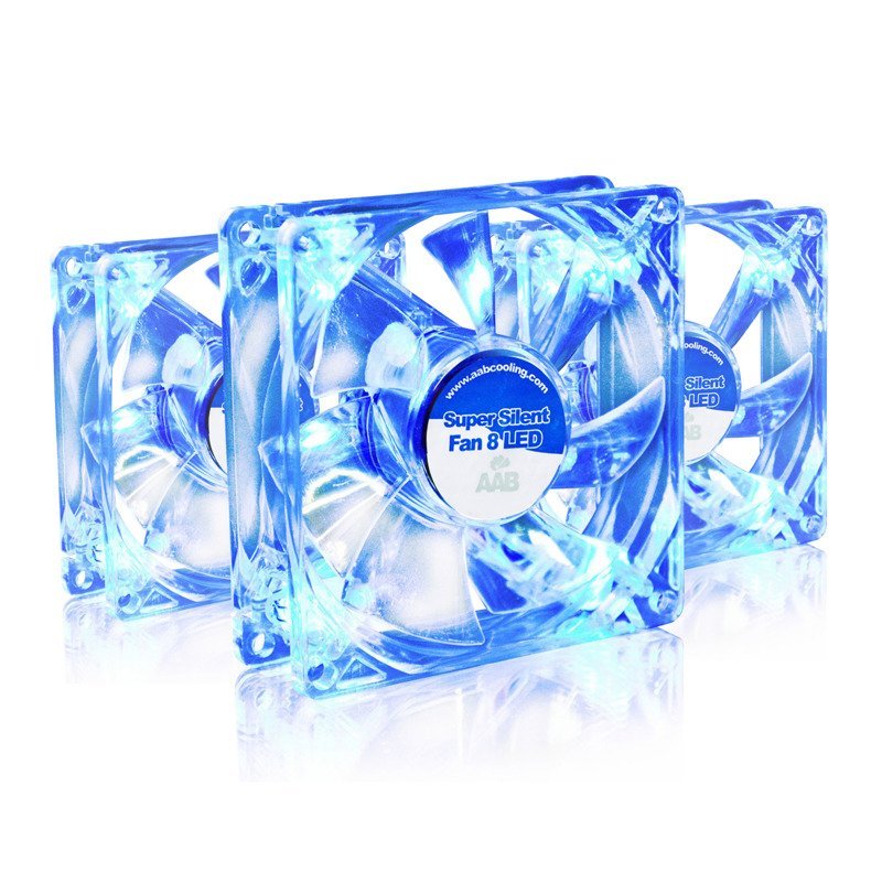 3x AABCOOLING SUPER SILENT FAN 8-cm 80mm CICHY WENTYLATOR CHŁODZĄCY BLUE LED 12 VDC 13dB NIEBIESKIE PODŚWIETLENIE WYDAJNY WENTYLATOR WIATRAK KOMPUTE..