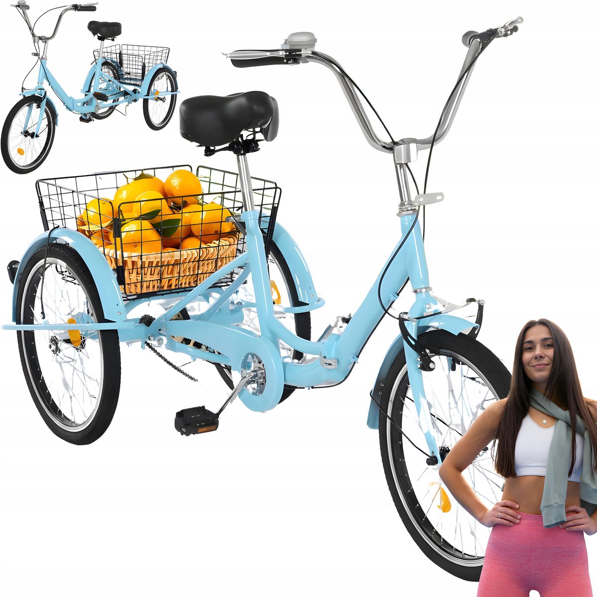 ROWER TRÓJKOŁOWY SKŁADANY 20 CALI KOSZYK + DZWONEK 3 KOŁA 20''