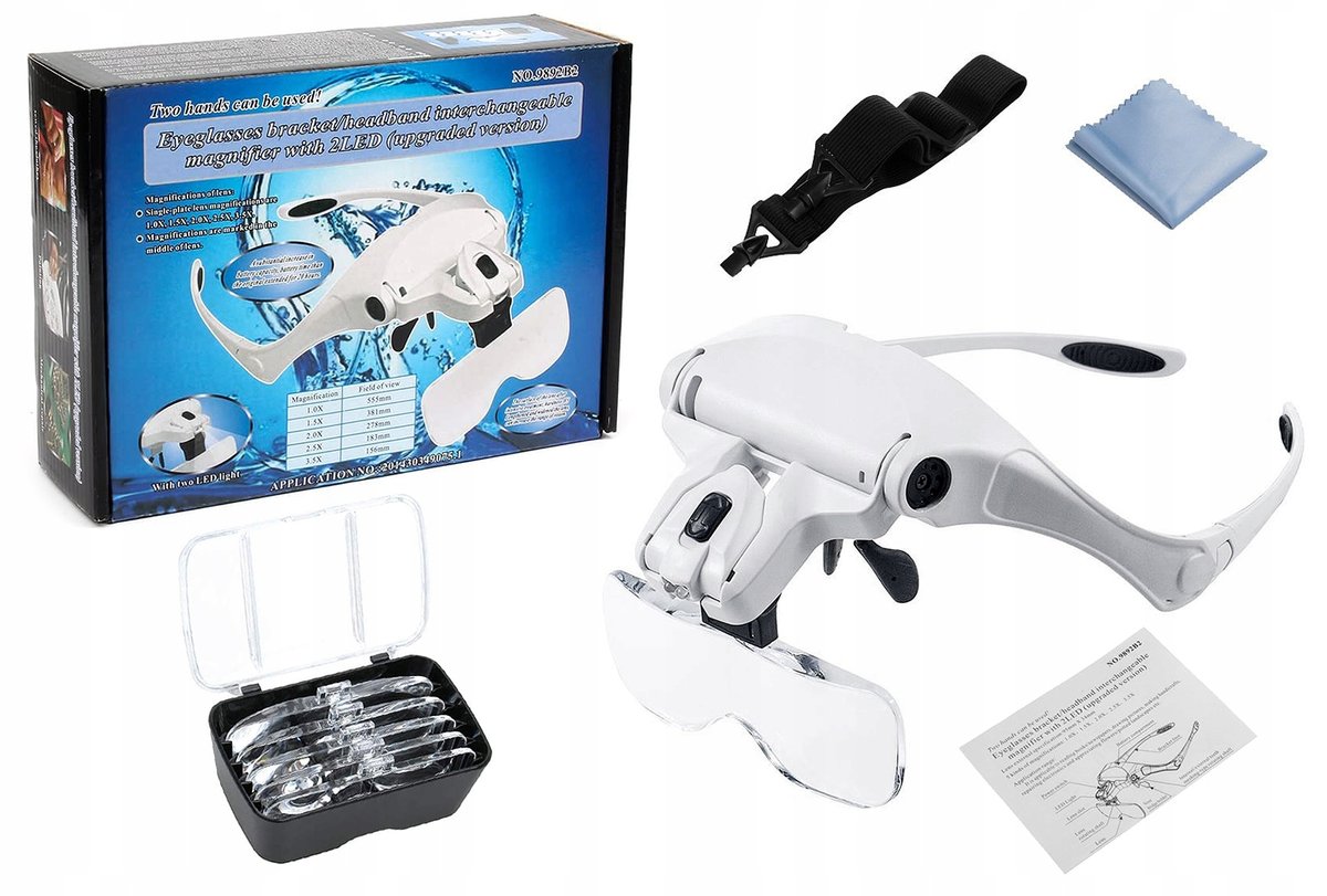2x OKULARY POWIĘKSZAJĄCE ZEGARMISTRZOWSKIE LUPA PODŚWIETLENIE 2x LED SERWIS