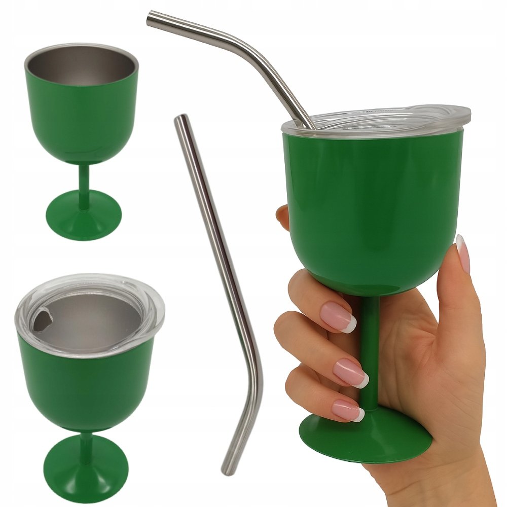 KUBEK KIELICH KIELISZEK TERMICZNY METALOWY Z METALOWĄ SŁOMKĄ DRINKI 11,5 CM
