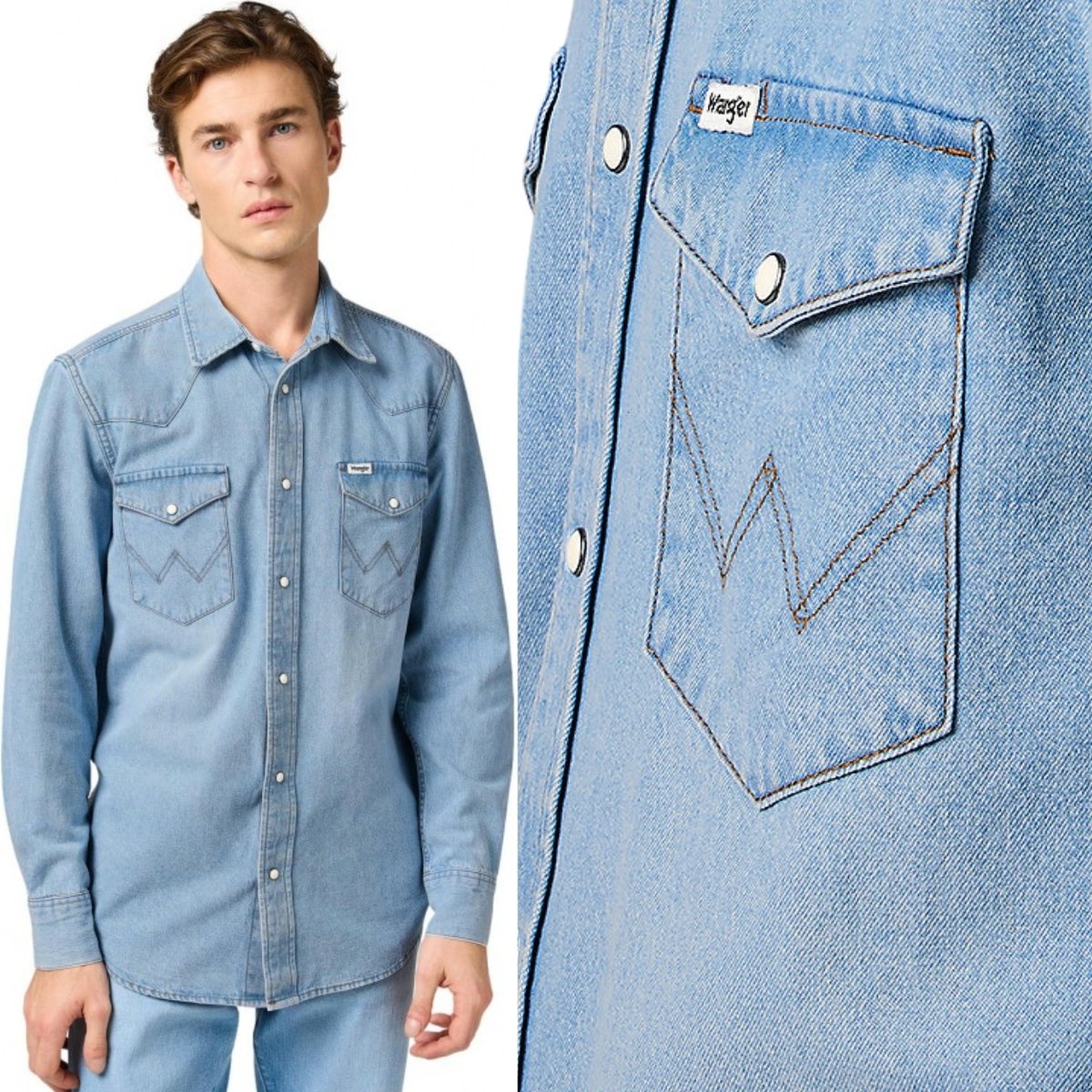 Wrangler WESTERN SHIRT Vintage Light koszula jeansowa na lato REGULAR L