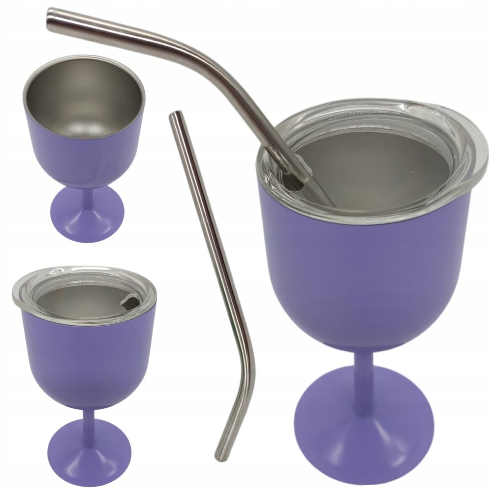 KUBEK KIELICH KIELISZEK TERMICZNY METALOWY Z METALOWĄ SŁOMKĄ DRINKI 11,5 CM