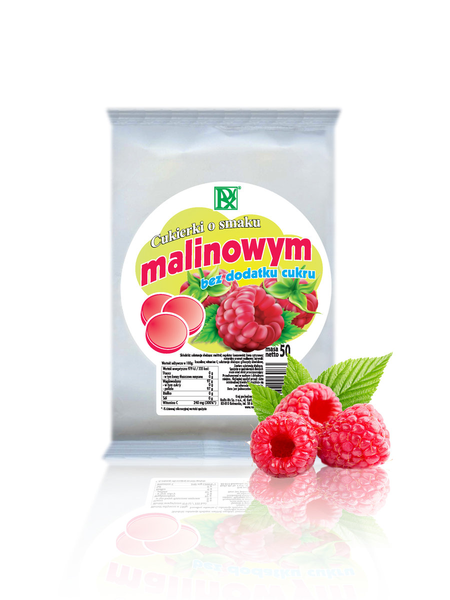 Radix Cukierki o smaku malinowym bez cukru 50 g