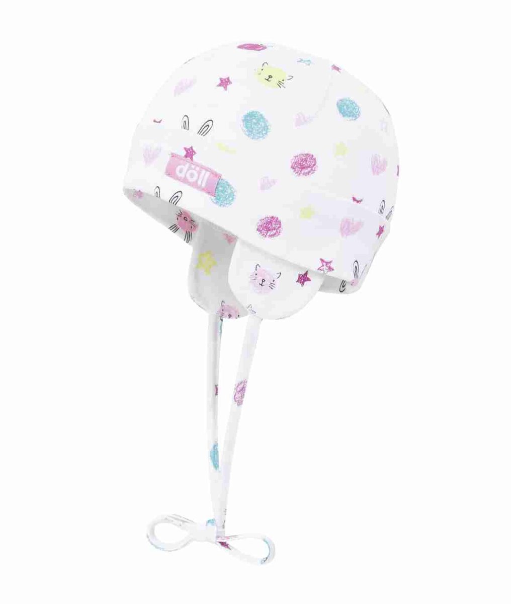 Czapka dziewczęca, wiązana, biała, zwierzątka, Döll