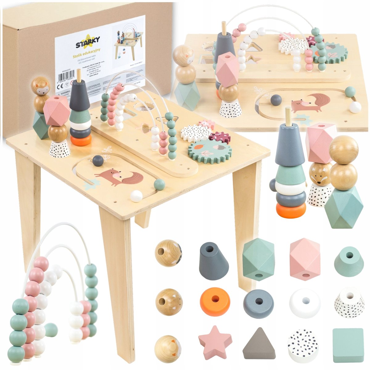 STOLIK EDUKACYJNY MANIPULACYJNY WIELOFUNKCYJNY DREWNIANY MONTESSORI LISEK