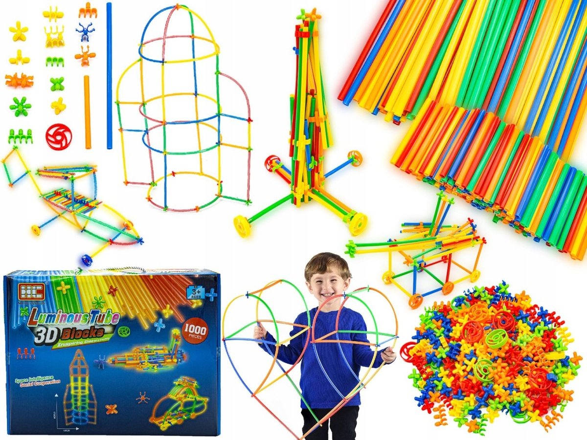 SŁOMKI KONSTRUKCYJNE, KLOCKI EDUKACYJNE, PATYCZKI 1000EL. ŚWIECĄCE W CIEMNO