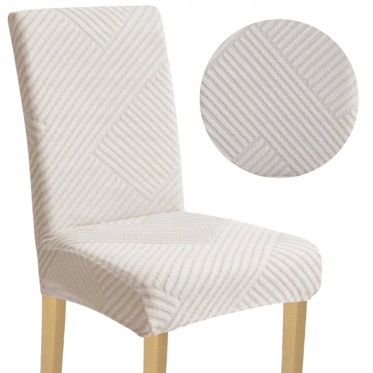 POKROWIEC NA KRZESŁO JASNY SZARY ŻAKARD PRĄŻKI ELASTYCZNY UNIWERSALNY GRUBY