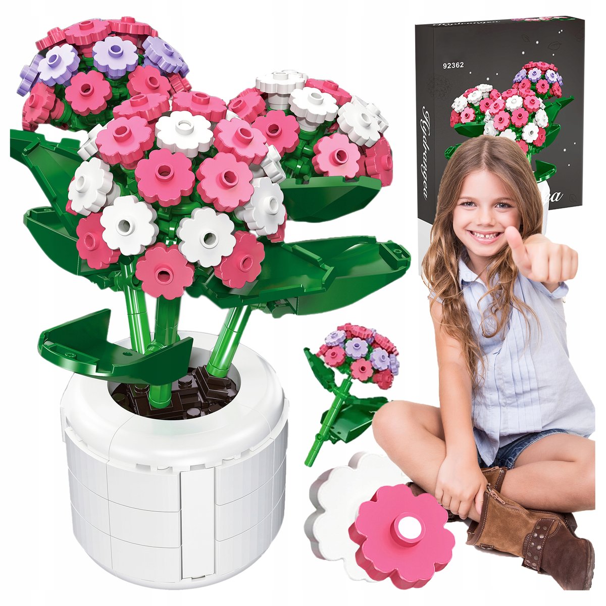 KLOCKI KONSTRUKCYJNE KWIATY BUKIET DO UŁOŻENIA HORTENSJE ZESTAW DIY 342EL