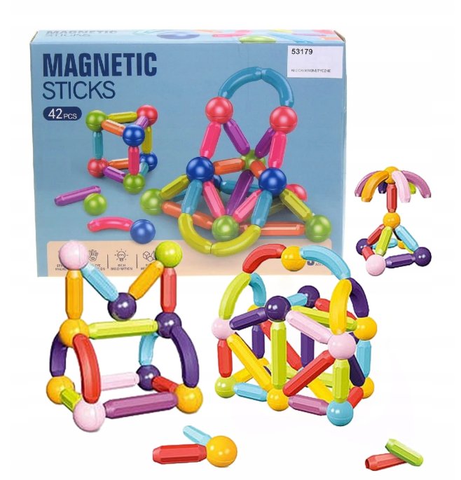 Magnetic Sticks – Duże Klocki Magnetyczne 42 elementy / Rozwijaj kreatywność i wyobraźnię!