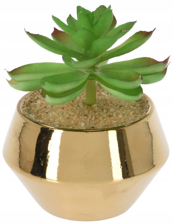 Sztuczna roślina w złotej doniczce 11x13cm Sukulent dekoracyjny