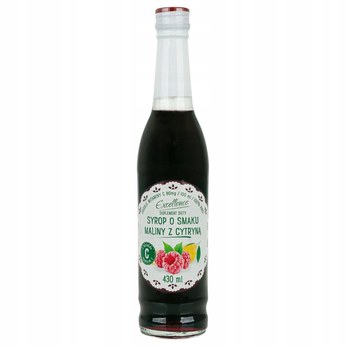 Excellence Syrop Malinowy z Cytryną Źródło Witaminy C Suplement 430 ml