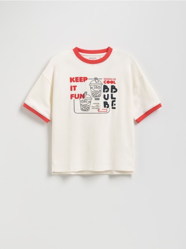 Reserved - T-shirt z nadrukiem - złamana biel