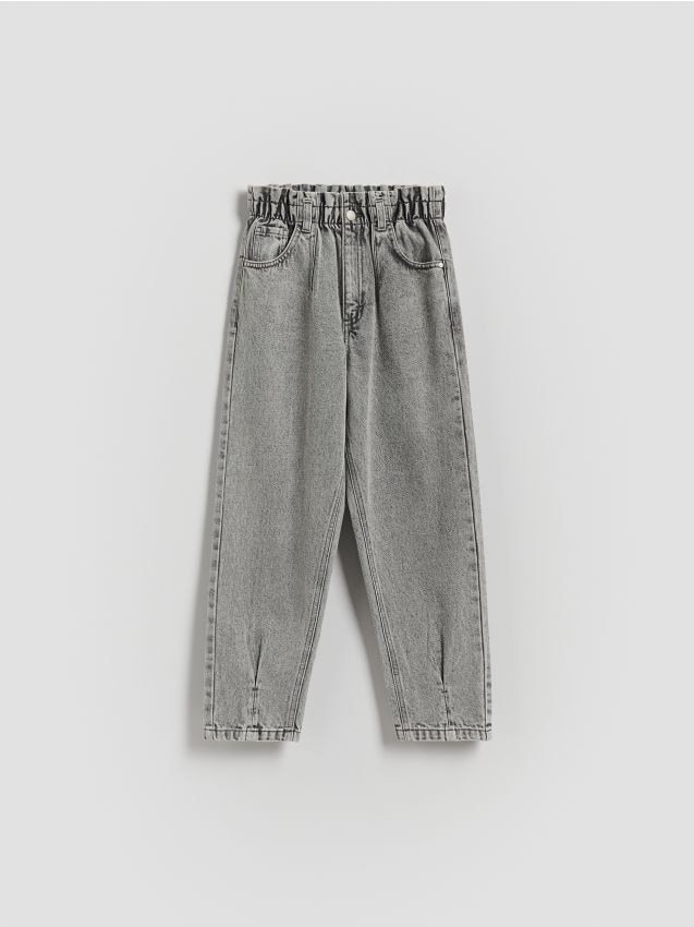 Reserved - Jeansy baggy high waist - jasnoszary