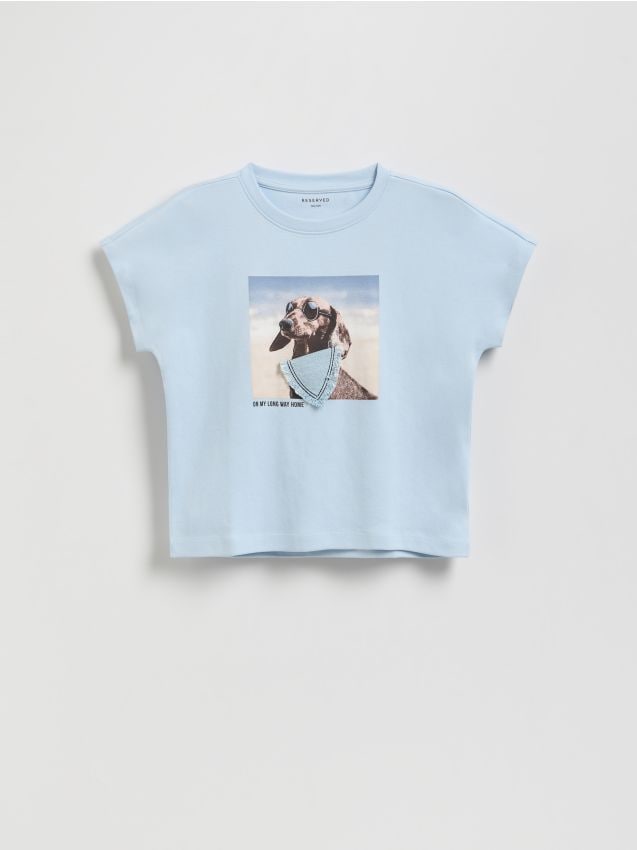 Reserved - Krótki t-shirt z nadrukiem - jasnoniebieski