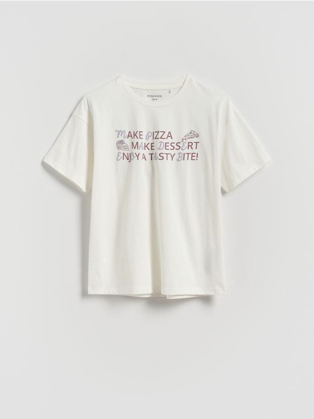 Reserved - T-shirt z nadrukiem - złamana biel