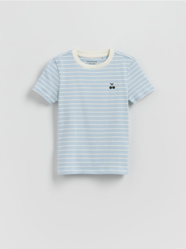 Reserved - Bawełniany t-shirt w paski - jasnoniebieski