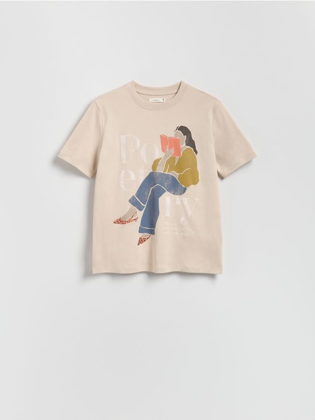 Reserved - T-shirt z nadrukiem - beżowy