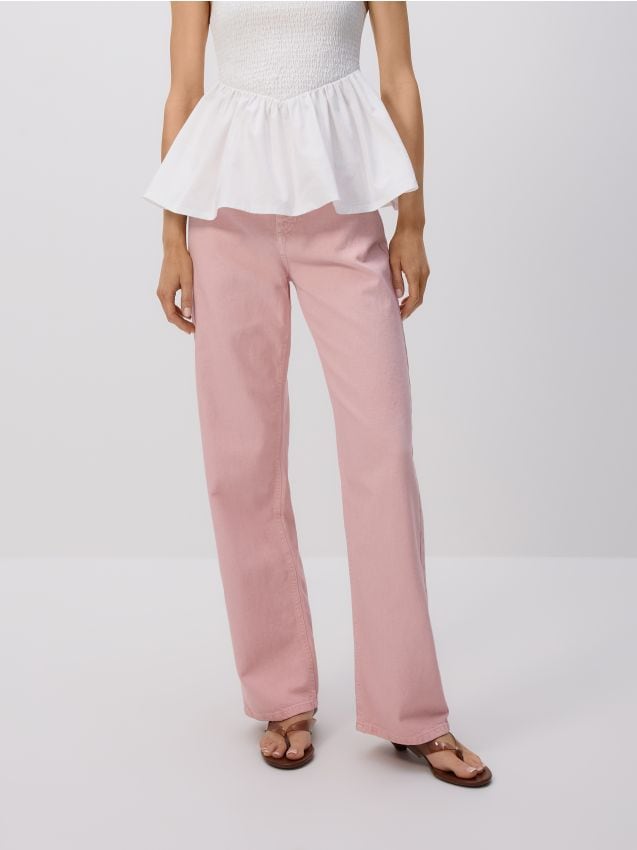 Reserved - Jeansy wide leg - różowy