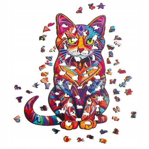 Układanka drewniana puzzle KOT różne kształty MOZAIKA WYJĄTKOWE ELEMENTY