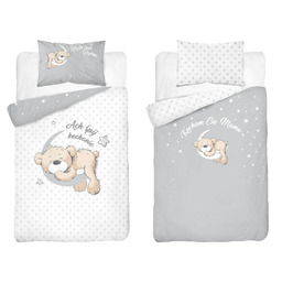 Detexpol Pościel bawełniana dziecięca dwustronna Miś na Księżycu szaro-biała 100x135 cm MAYAMOO wzór 3944 A