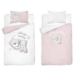 Detexpol Pościel bawełniana dziecięca dwustronna Miś na Księżycu różowo-biała 100x135 cm MAYAMOO wzór 3944 B