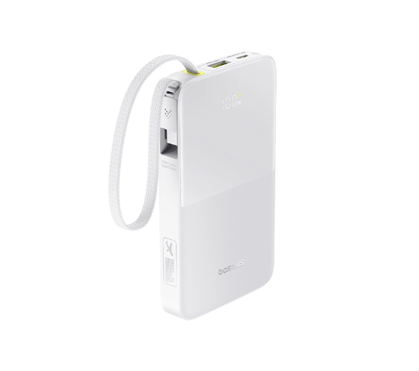 Baseus EnerFill FC51 Bipow2 Pro Digital Display 10000mAh Wbudowany kabel USB-C 22,5W Biały