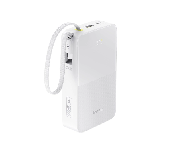 Baseus EnerFill FC51 Bipow2 Pro Digital Display 20000mAh Wbudowany kabel USB-C 22,5W Biały
