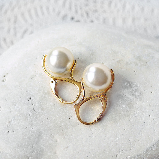 SREBRO POZŁACANE śliczne kolczyki z kremowymi perłami