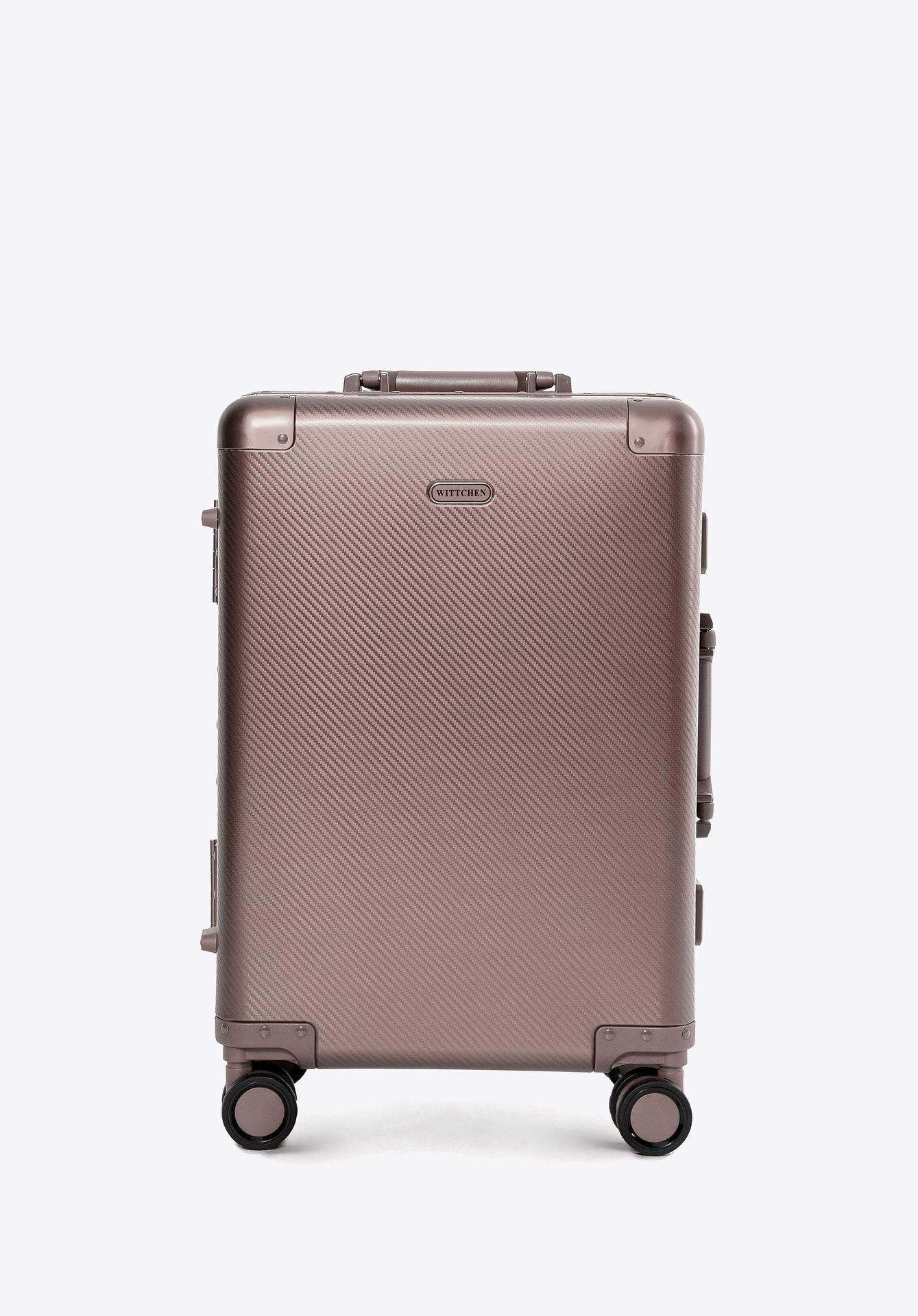 Mała walizka z aluminium na kółkach beżowo - szara