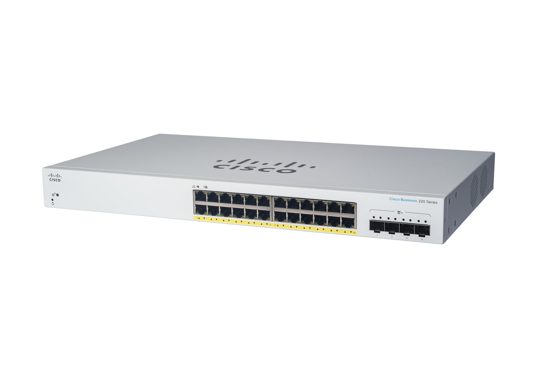 Cisco CBS220-24P-4X Zarządzany L2 Gigabit Ethernet (10/100/1000) Obsługa PoE Biały CBS220-24P-4X-EU-RF