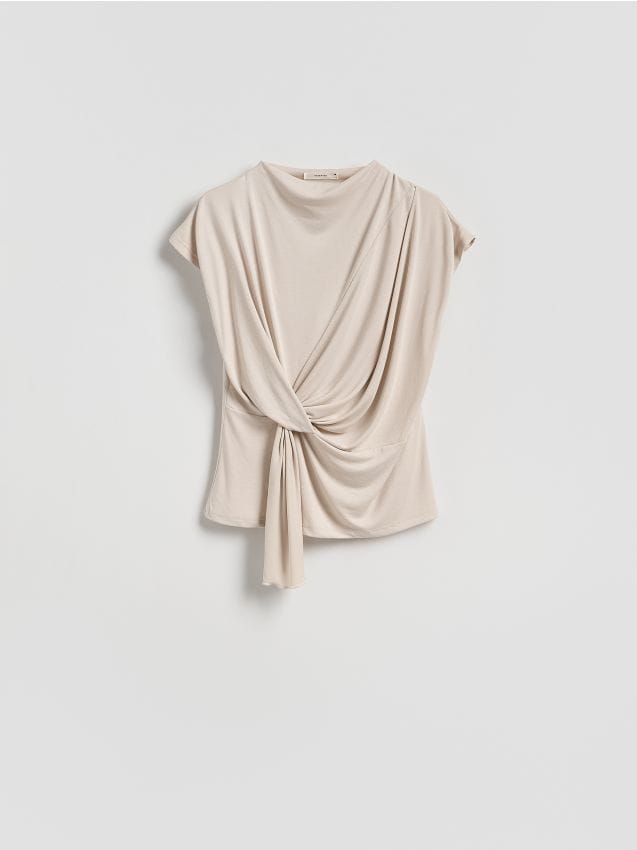 Reserved - Kimonowa bluzka z modalem - kremowy