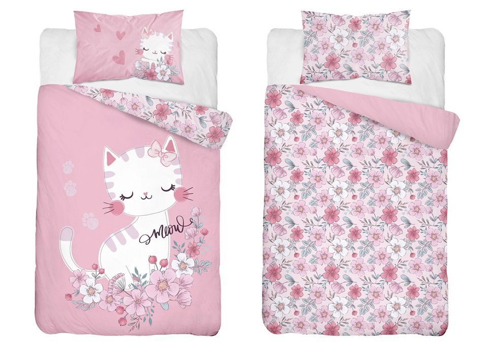 Pościel bawełniana do łóżeczka 100x135 5136a kotek