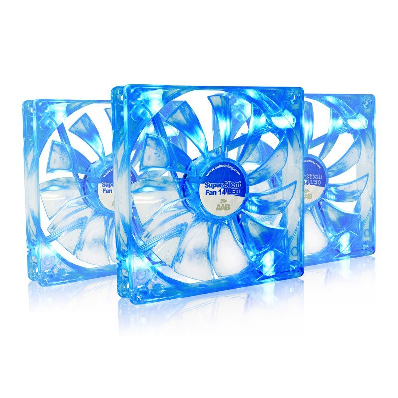 3x AABCOOLING SUPER SILENT FAN 14-cm 140mm CICHY WENTYLATOR CHŁODZĄCY DO OBUDOWY KOMPUTEROWEJ BLUE LED NIEBIESKIE PODŚWIETLENIE 12 VDC 8dB WYDAJNY W..
