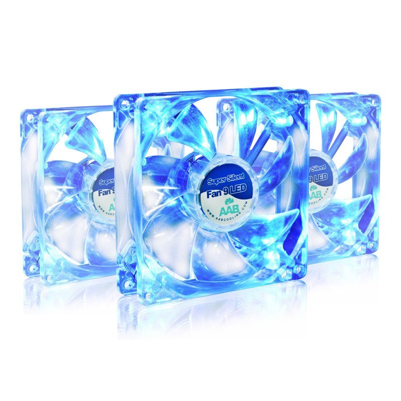 3x AABCOOLING SUPER SILENT FAN 9-cm 92mm CICHY WENTYLATOR CHŁODZĄCY DO OBUDOWY KOMPUTEROWEJ BLUE LED NIEBIESKIE PODŚWIETLENIE 12 VDC 13dB WYDAJNY WE..