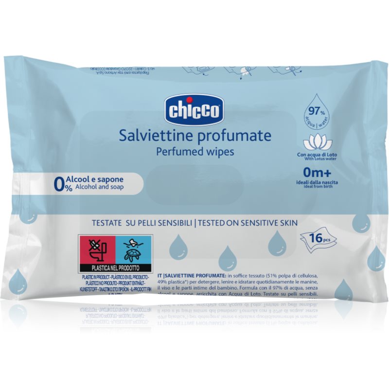 Chicco Perfumed Wipes 0m+ chusteczki nawilżane dla dzieci lekko perfumowany 16 szt.