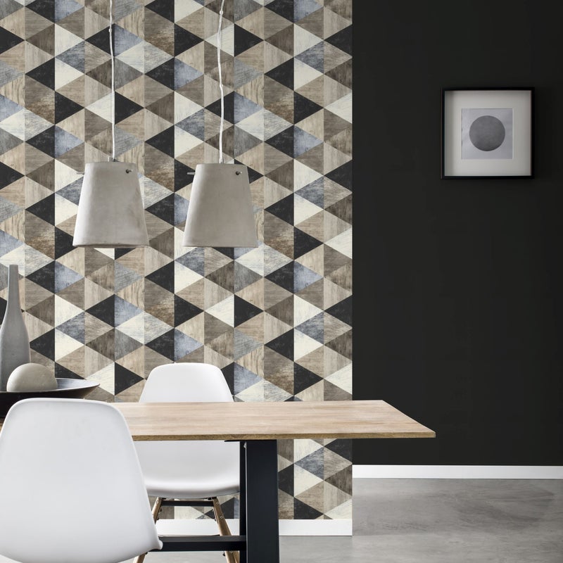 Tapeta Geometryczna Trójkąty brązowa winylowa na flizelinie