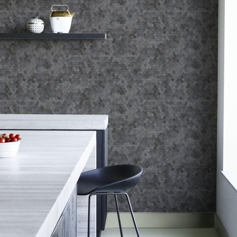 Tapeta w heksagony Dimensions szara winylowa na flizelinie