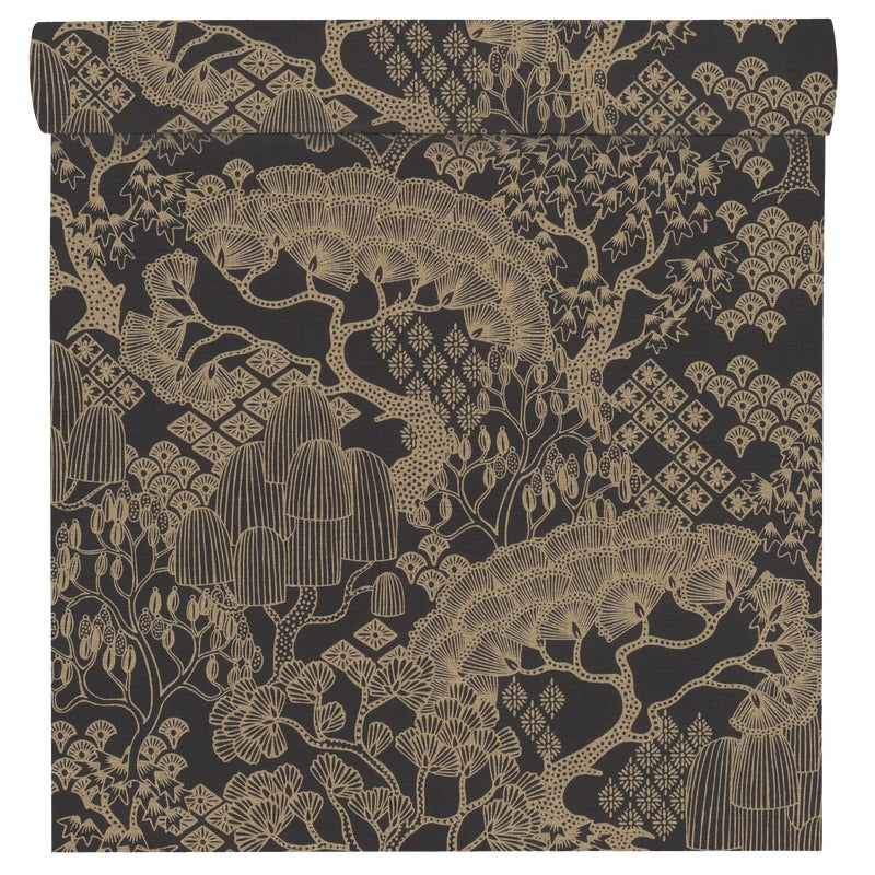 Tapeta Rośliny 691115 czarno-złota winylowa na flizelinie