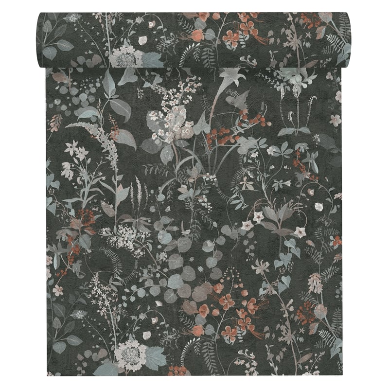 Tapeta Kwiaty 38825-4 czarno-miętowa winylowa na flizelinie