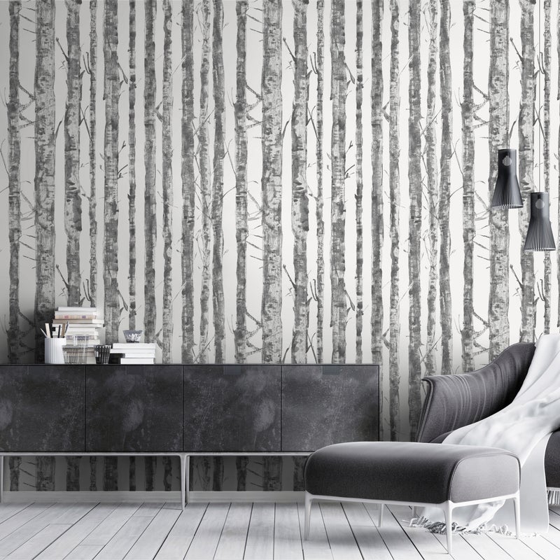 Tapeta Brzoza 177401 biało-szara winylowa na flizelinie