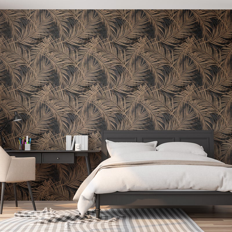 Tapeta Luxury Palms czarno-brązowa winylowa na flizelinie