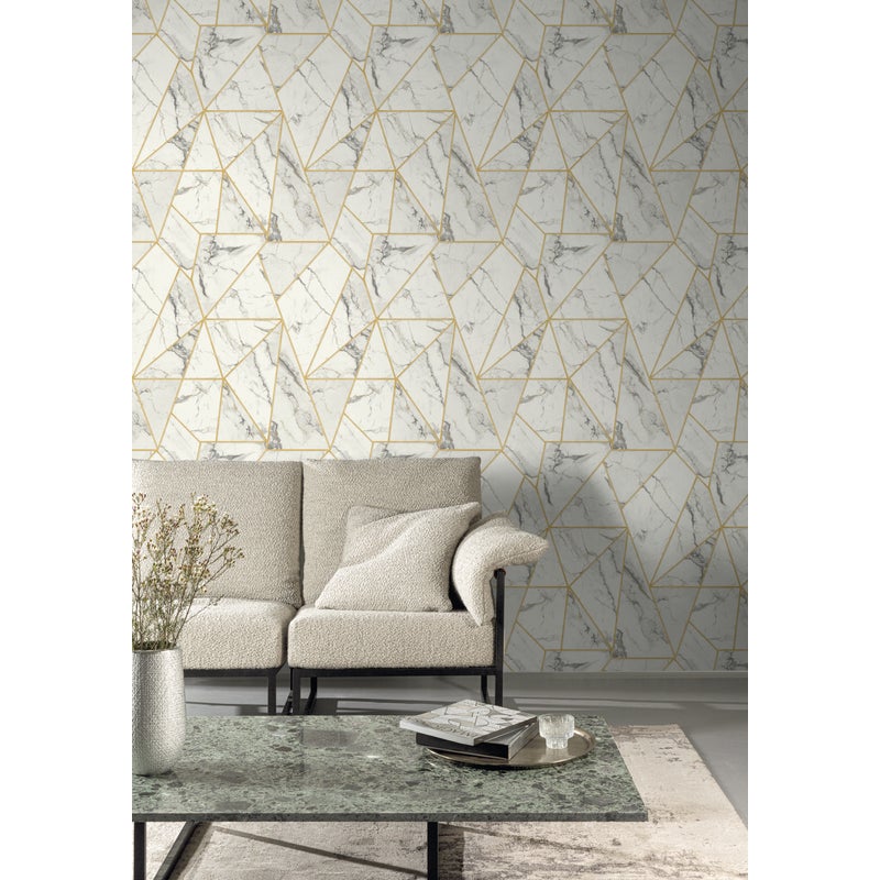Tapeta Tagliato Marmur biało-złota winylowa na flizelinie