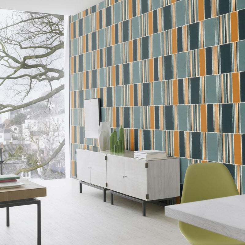 Tapeta Pasy Patchwork granatowa 484441 winylowa na flizelinie