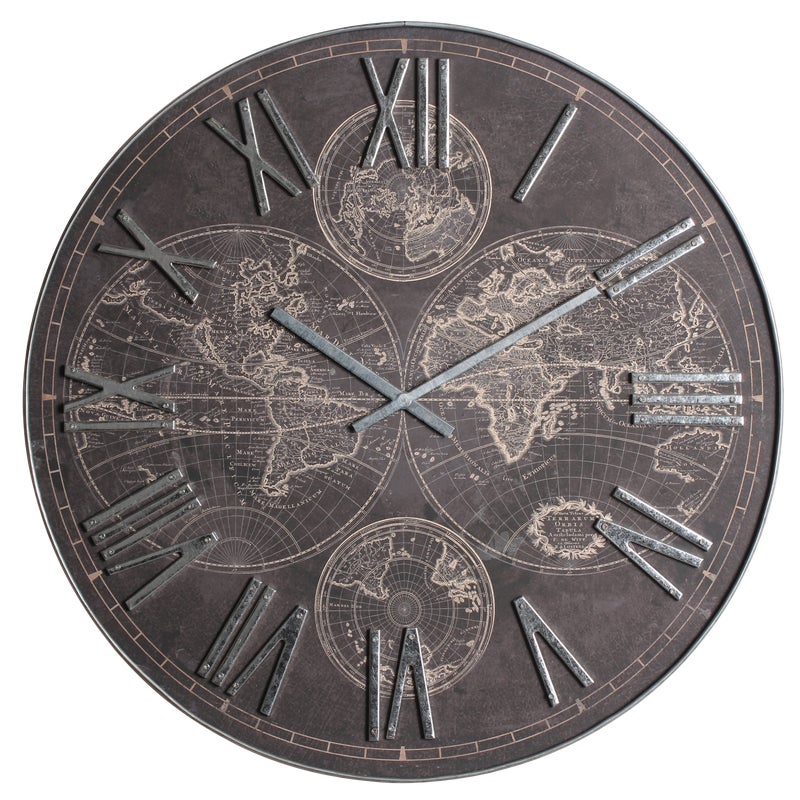 Zegar ścienny Iron Mapa Świata śr. 60 cm brązowo-srebrny
